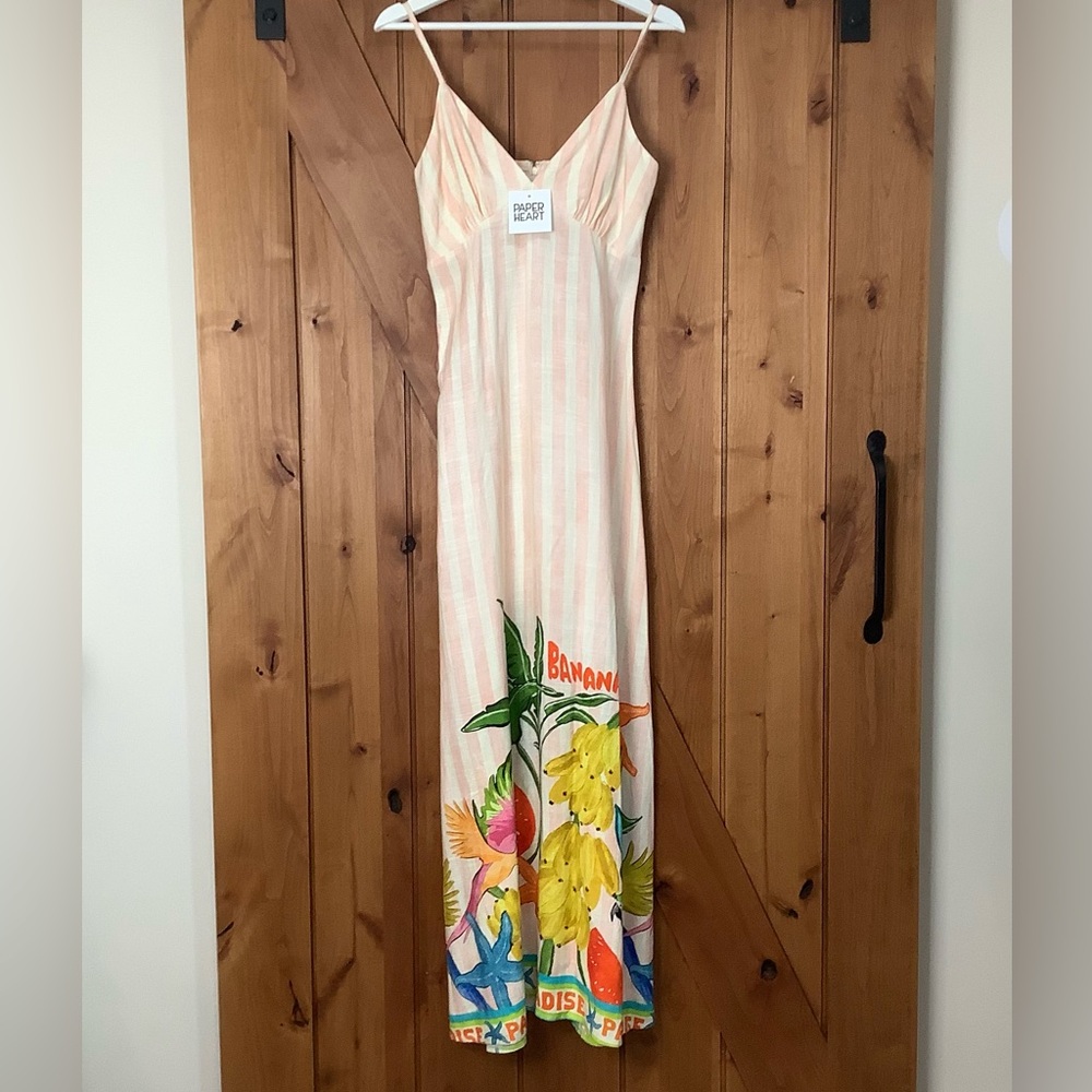 Paper Heart Pink Stripe Maxi Dress with Tropical Print